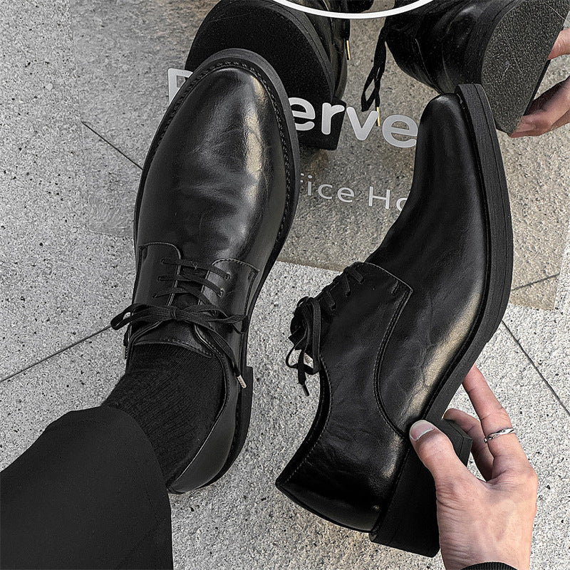 Women's & Men's Couple Pointed Autumn Business Height Increasing Men's Casual Leather Shoes