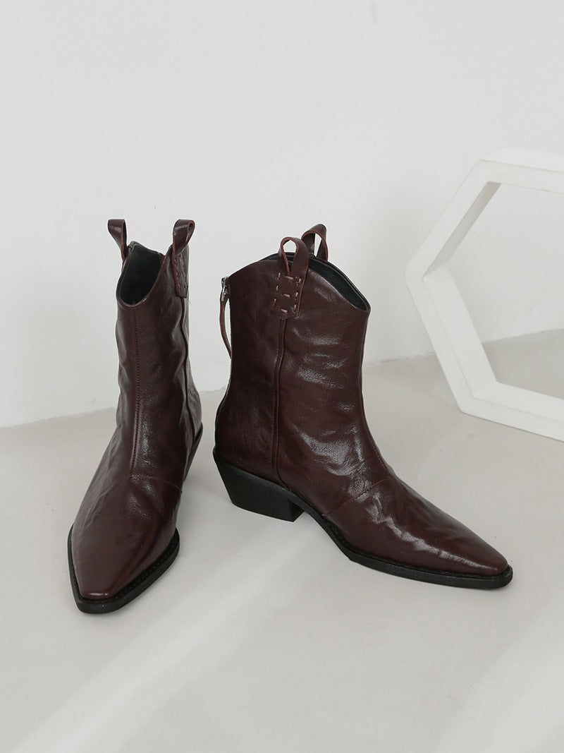 Women's London Holiday Fashionable Pointed Toe V-shaped Mouth Slimming Women's Leather Boots