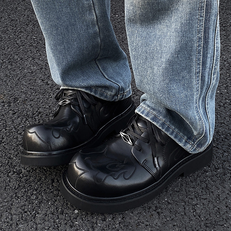 Men's High-grade Genuine Big Head Derby Foam Bottom Personality Embroidered Leisure Men's Casual Leather Shoes