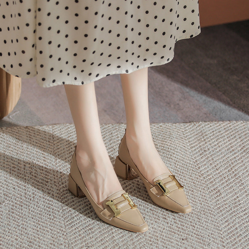 Women's Square Toe Autumn Slip-on Soft Chunky High Women's Fashion Shoes