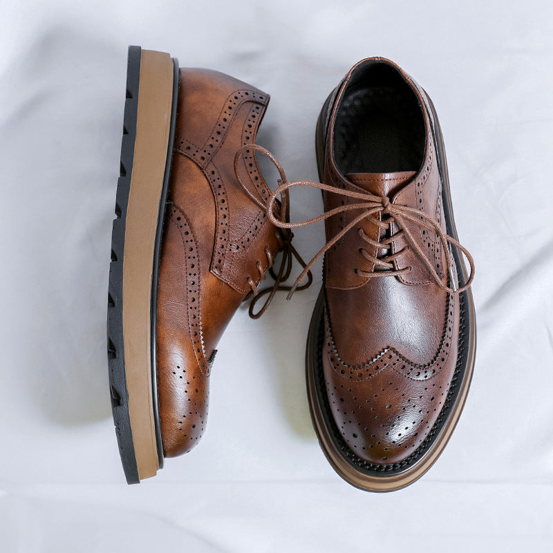 Men's Round Toe Brogue Fashion Business Formal Leather Shoes