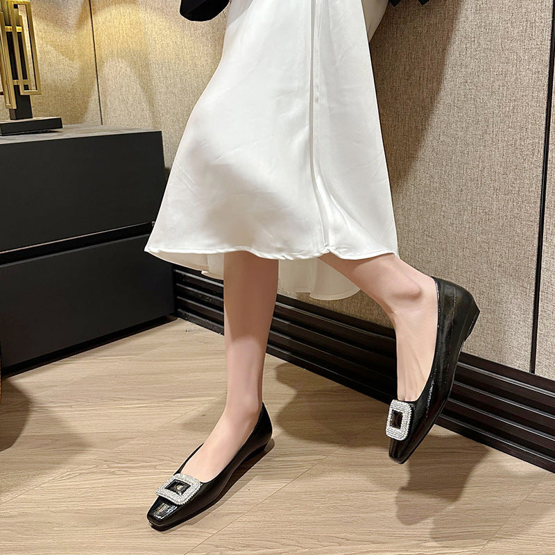 Women's Square Toe Flat Bottom Do Not Leather Shoes