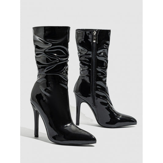 Stiletto Pile Style Patent Nude Short Women's Leather Boots