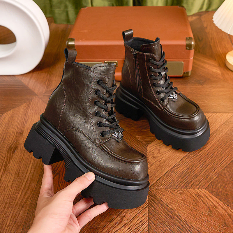 Women's Small Height Increasing Insole Female British Women's Leather Boots