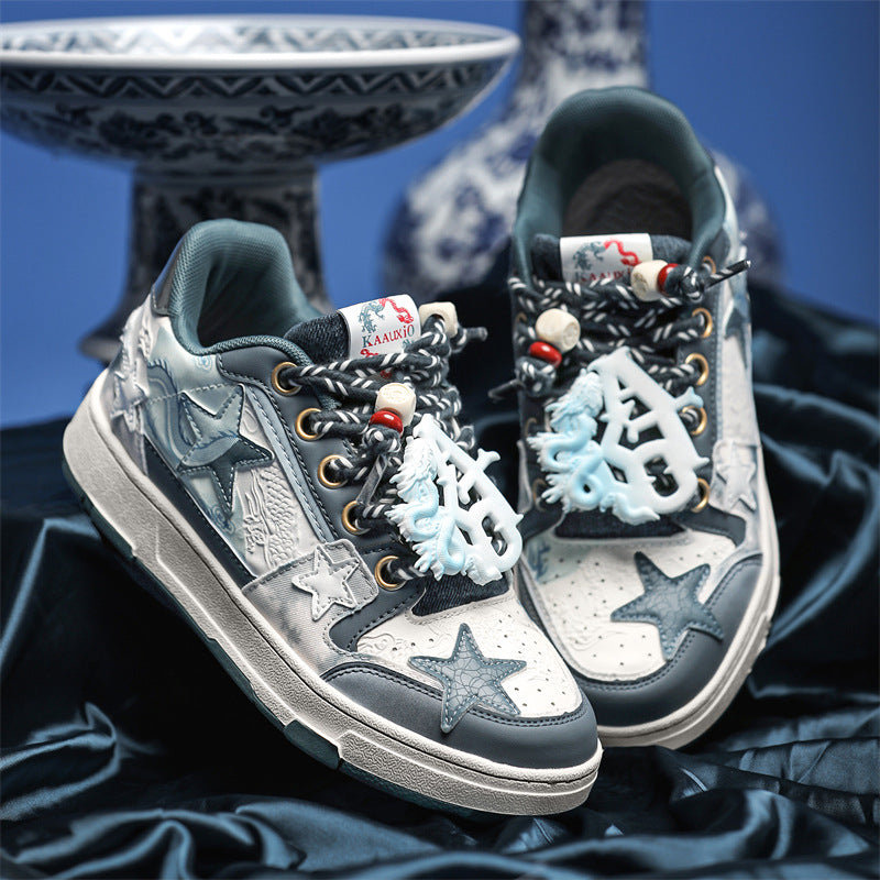 Men's National Fashion Small Dragon Limited Blue White Porcelain Platform Star Men's Casual Shoes