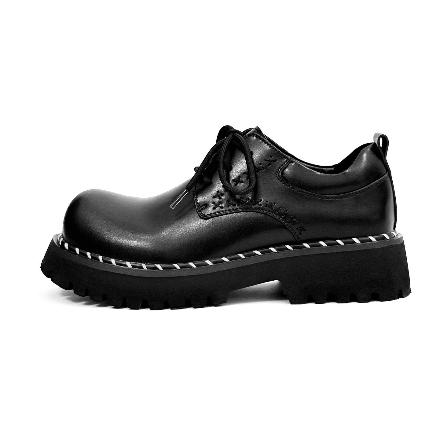 Thick Bottom Derby Elevator Wild Black Retro Design Niche Leather Shoes