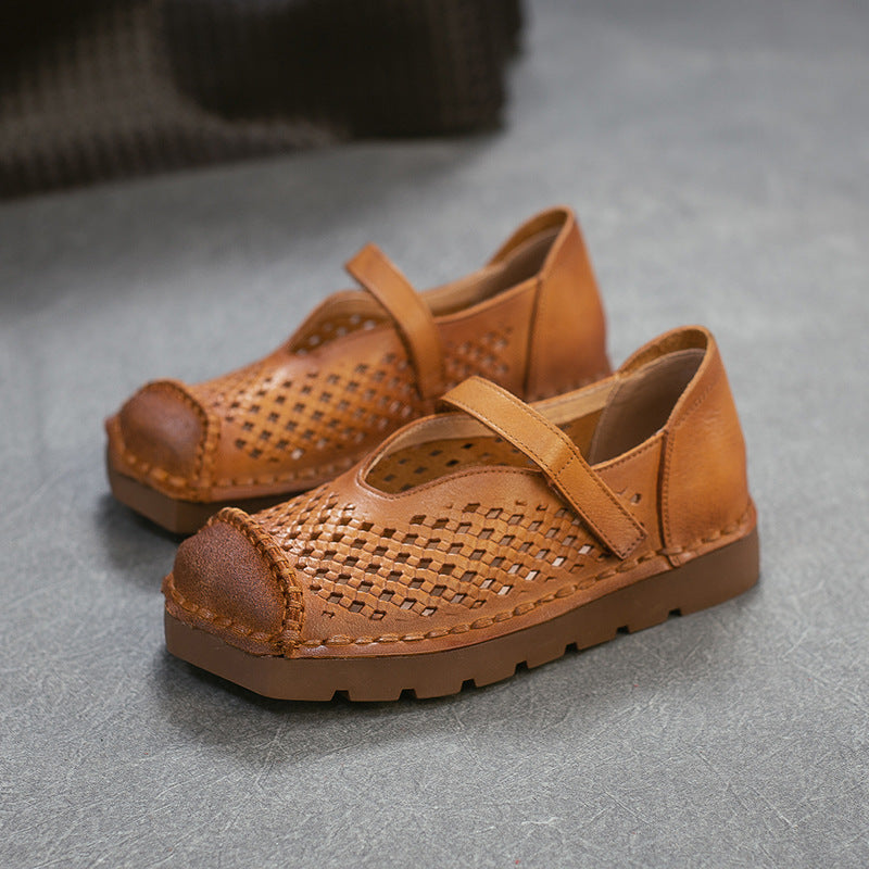 Women's Summer First Layer Cowhide Retro Style Flat Sandals