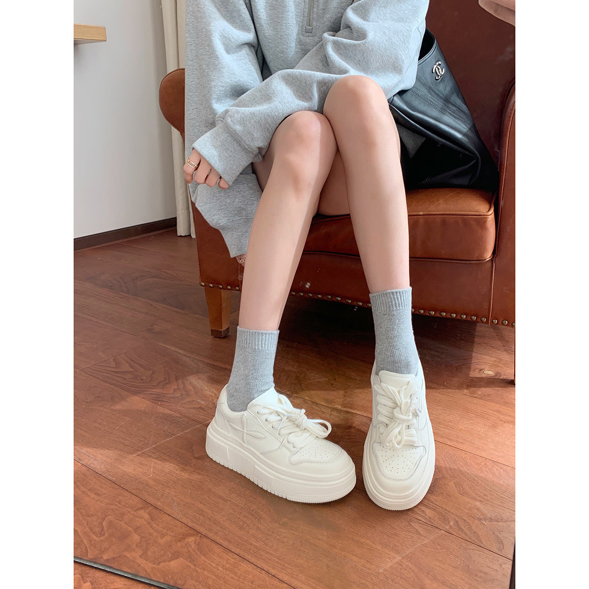 Women's Mom Thick Bottom Round Toe Slim Fit Board Heightened Women's Casual Shoes