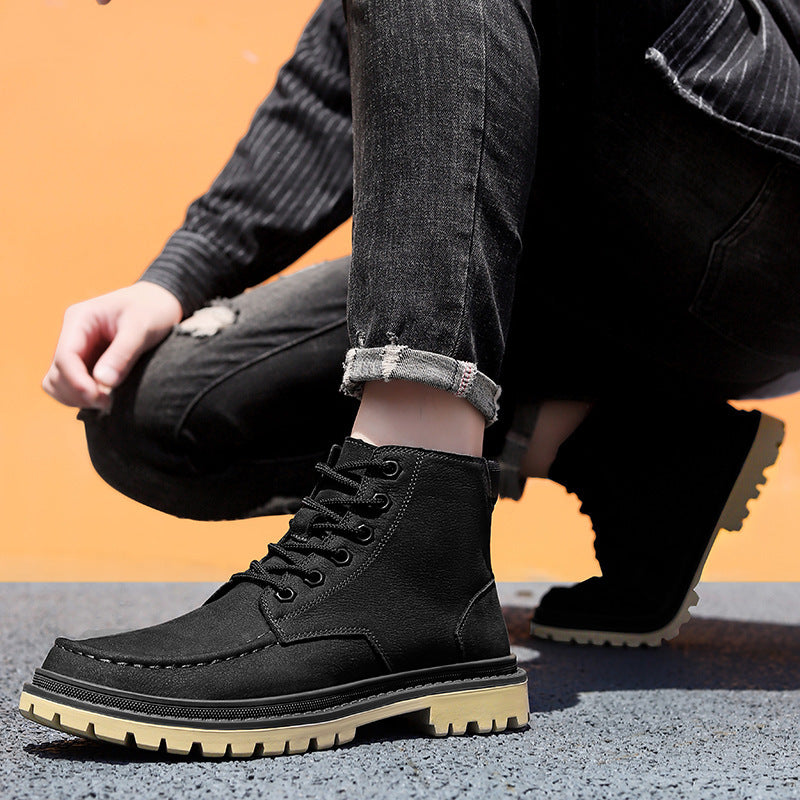 Men's Worker Frosted Cowhide American Retro Motorcycle Boots