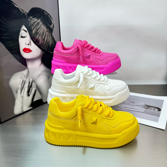Genuine Yellow Rivet Platform Fashion White Sports Casual Shoes