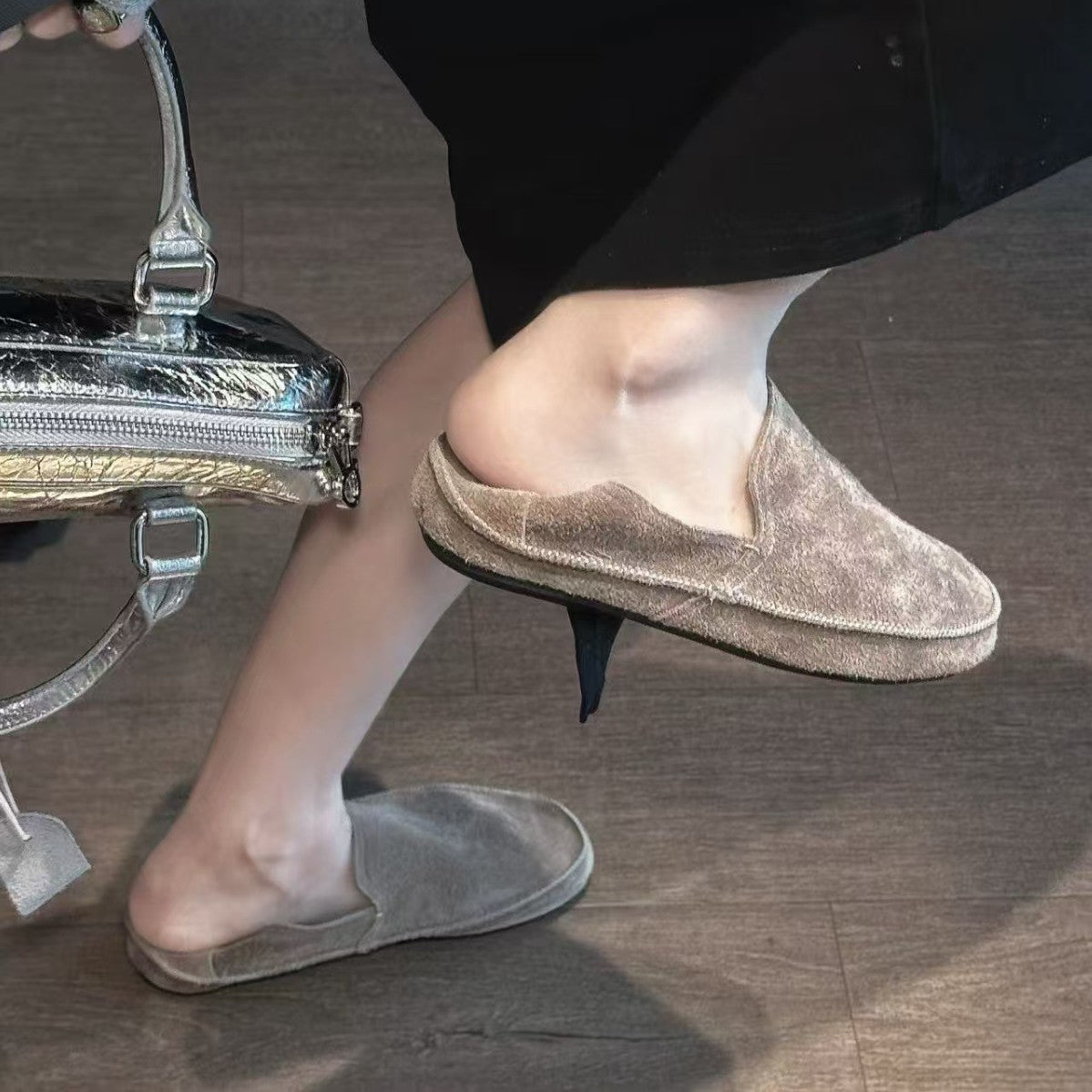 Women's Preface Fan First Layer Cowhide Flat One Pedal Women's Casual Shoes