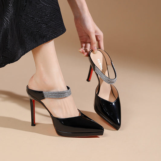 Women's Sexy Strap Closed Toe Slingback Rhinestone Pointed High Heeled Sandals