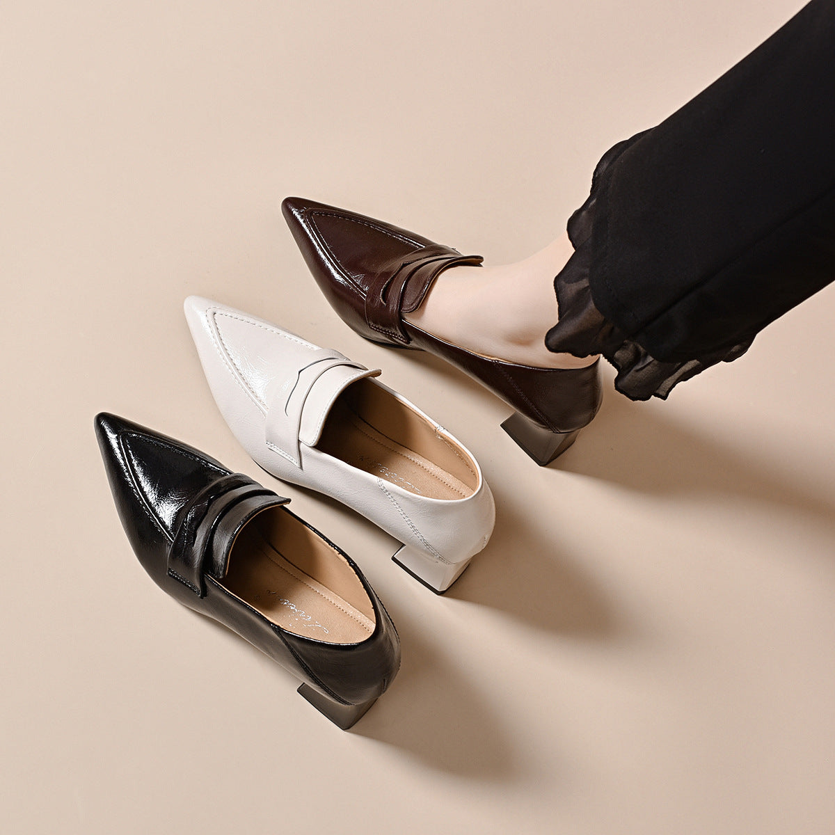 Women's Pointed High British Style Low-cut Slip-on Pumps French Women's Fashion Shoes