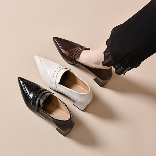 Women's Pointed High British Style Low-cut Slip-on Pumps French Women's Fashion Shoes