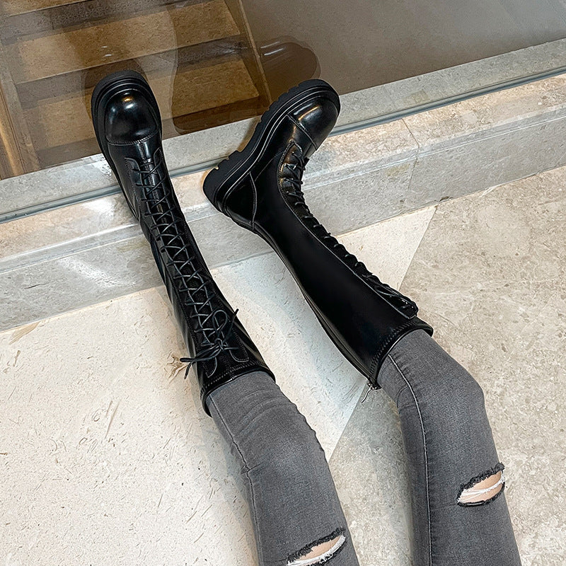 Women's Thick Bottom Increased Below The Knee Small Boots