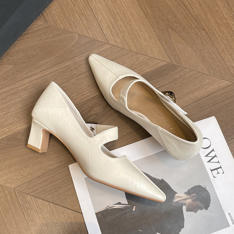 Women's Design Oblique Word With Square Head Classy High Chunky Women's Fashion Shoes