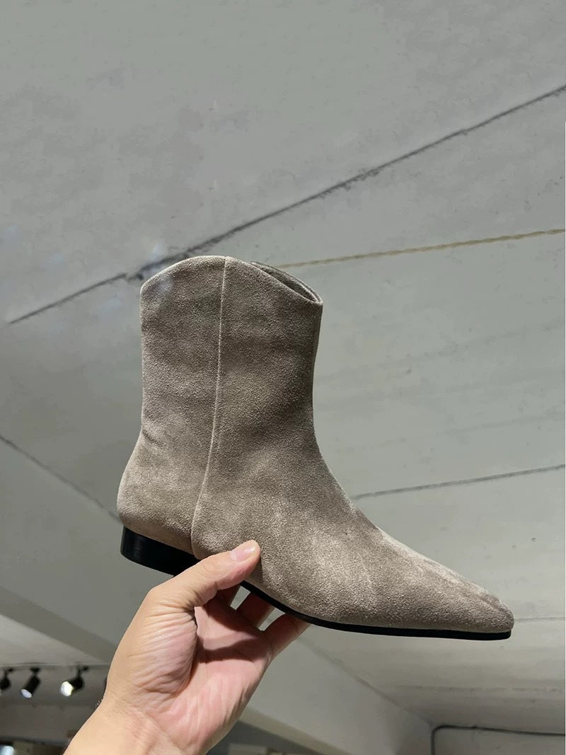 Women's Sheepskin Version Minimalist Suede Pointed Flat Skinny Short Fleece-lined Western Women's Leather Boots