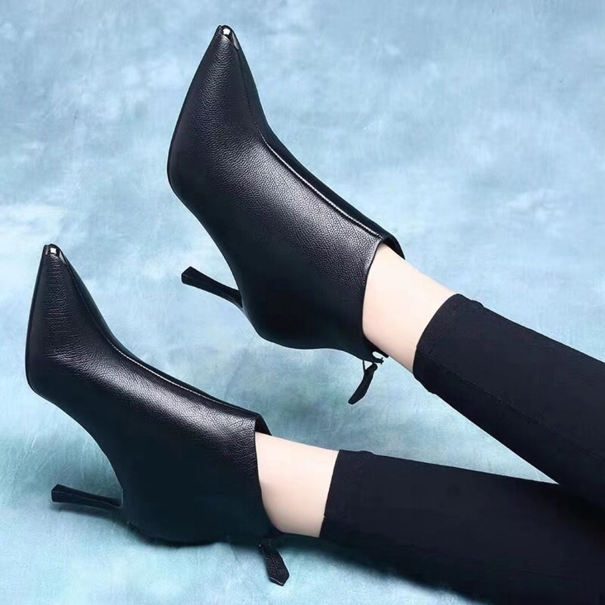 Women's Stiletto High Small Thin Booties Fleece-lined Women's Leather Boots