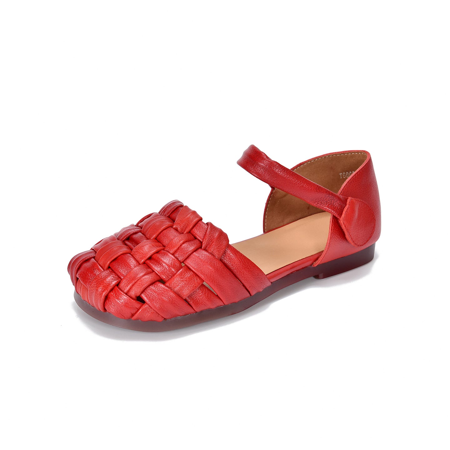 Women's Layer Cowhide Hand-woven Closed Toe Hollow With Strap Flat Sandals
