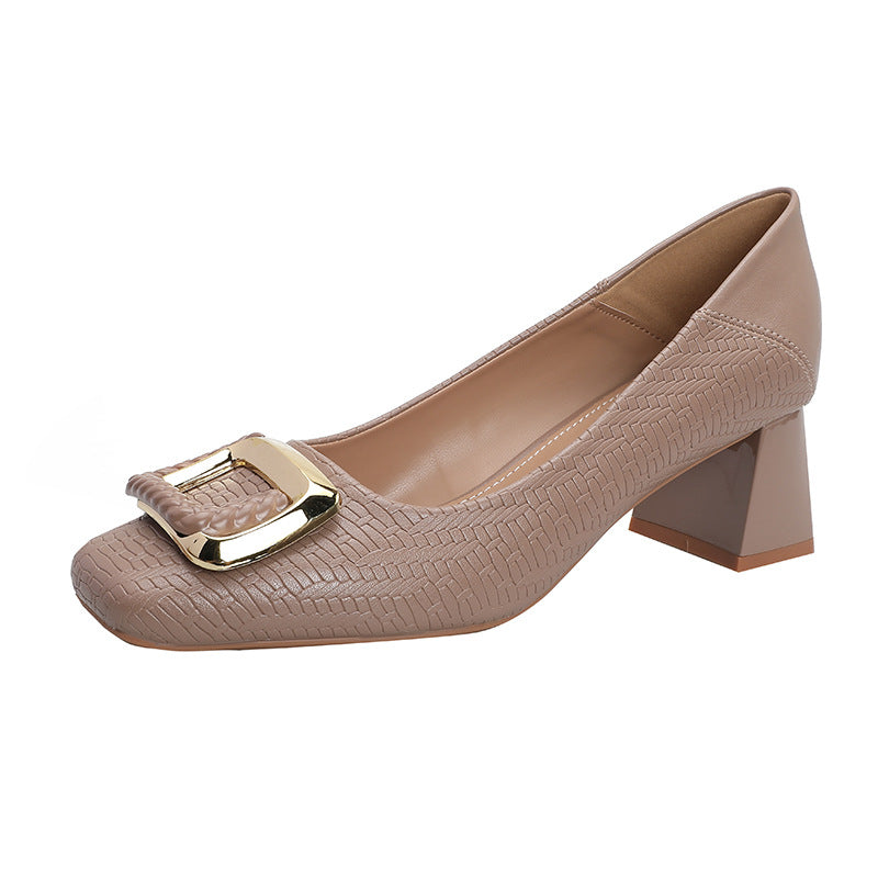 Women's Square Toe Chunky High Temperament Not Tired Feet French Style Women's Fashion Shoes