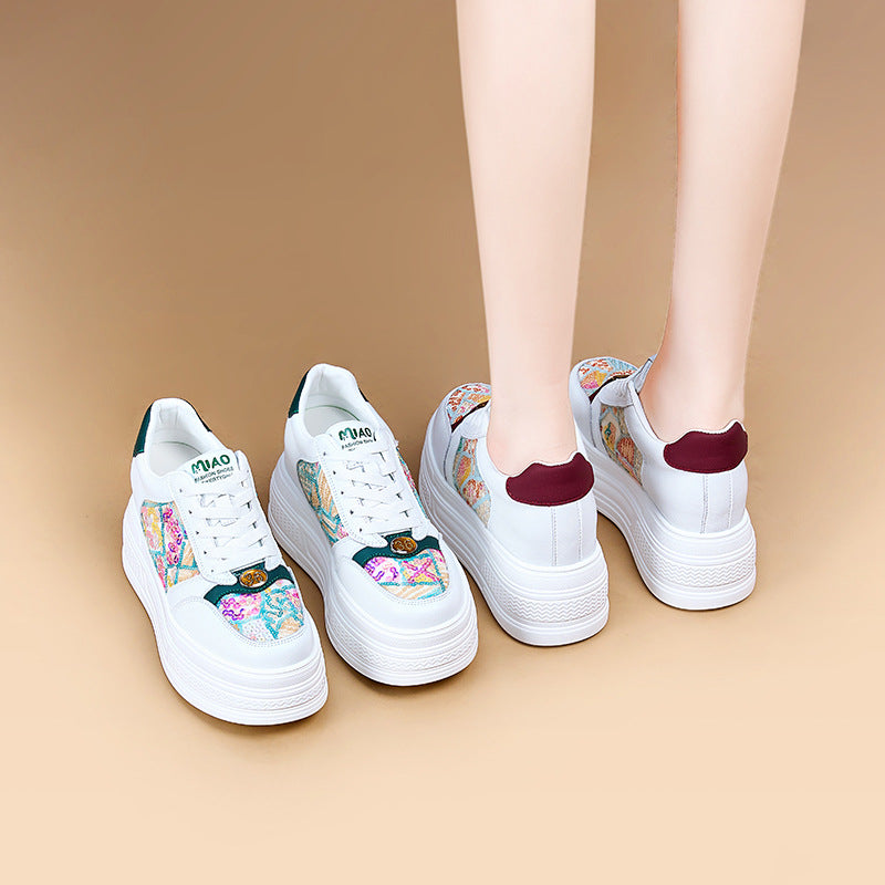 Women's Genuine Thick-soled Sequined White Popular Small Women's Casual Shoes