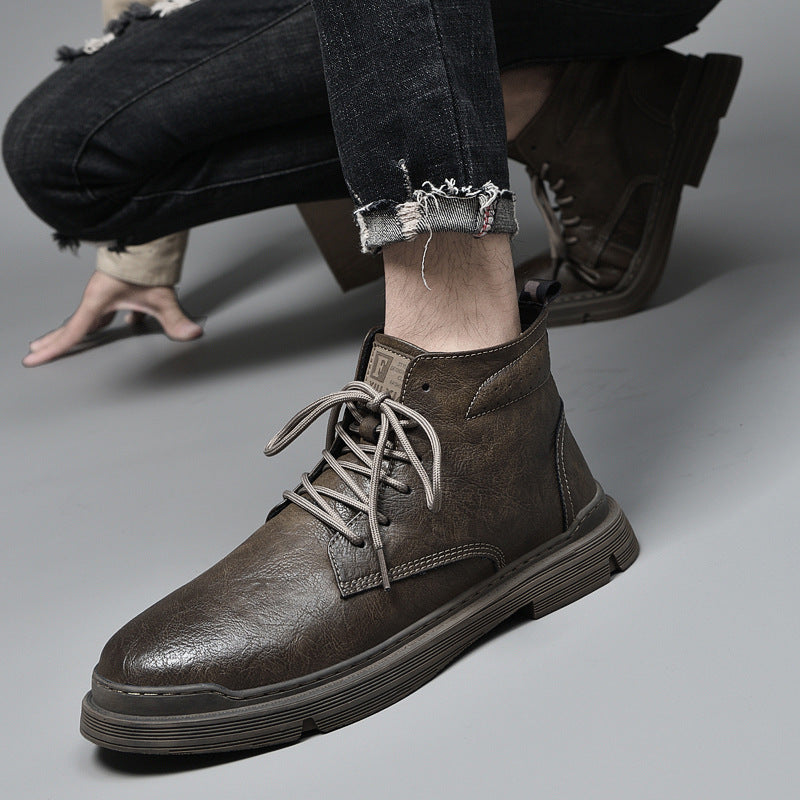 Men's Warm Martin Brown Round Head Plus Men's Leather Boots