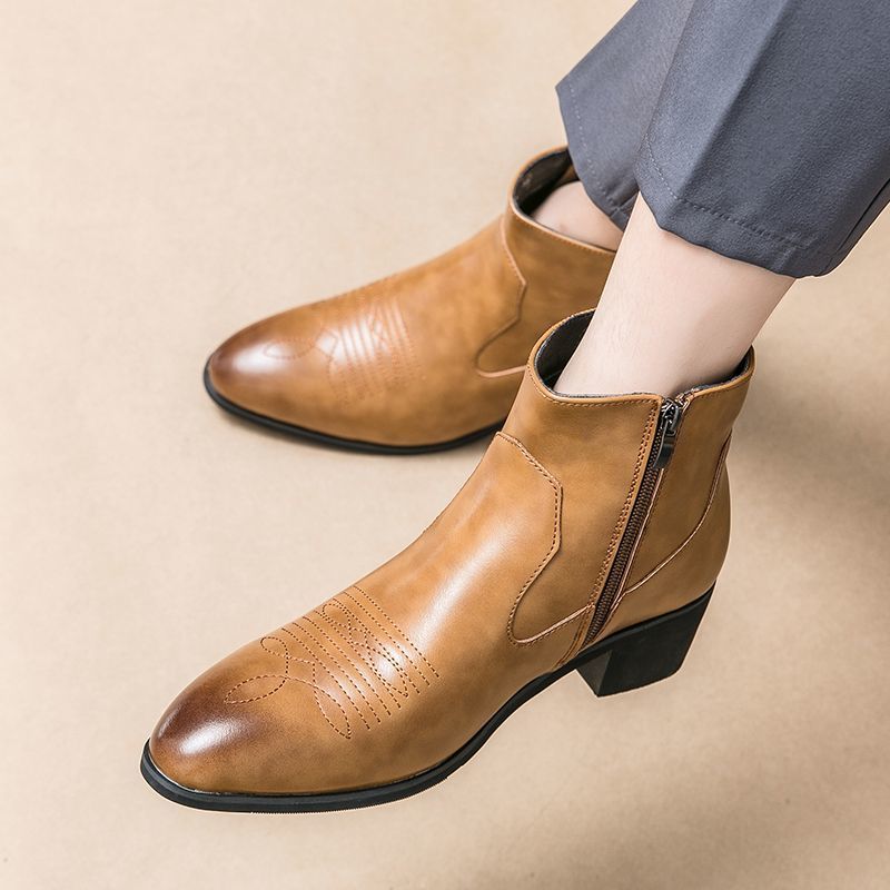 Men's Fashion Pointed High Chelsea Height Increasing Men's Leather Boots