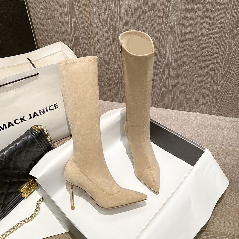 Women's Below The Knee High Pointed Stiletto Women's Leather Boots
