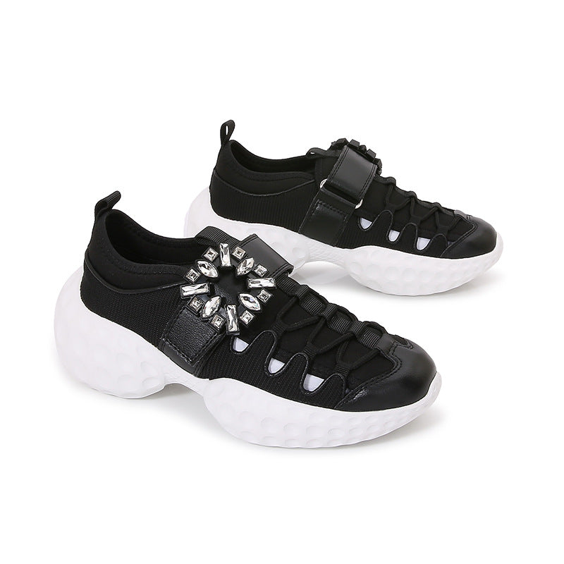 Women's Series Square Diamond Buckle Breathable Mesh Thick Bottom Sneakers