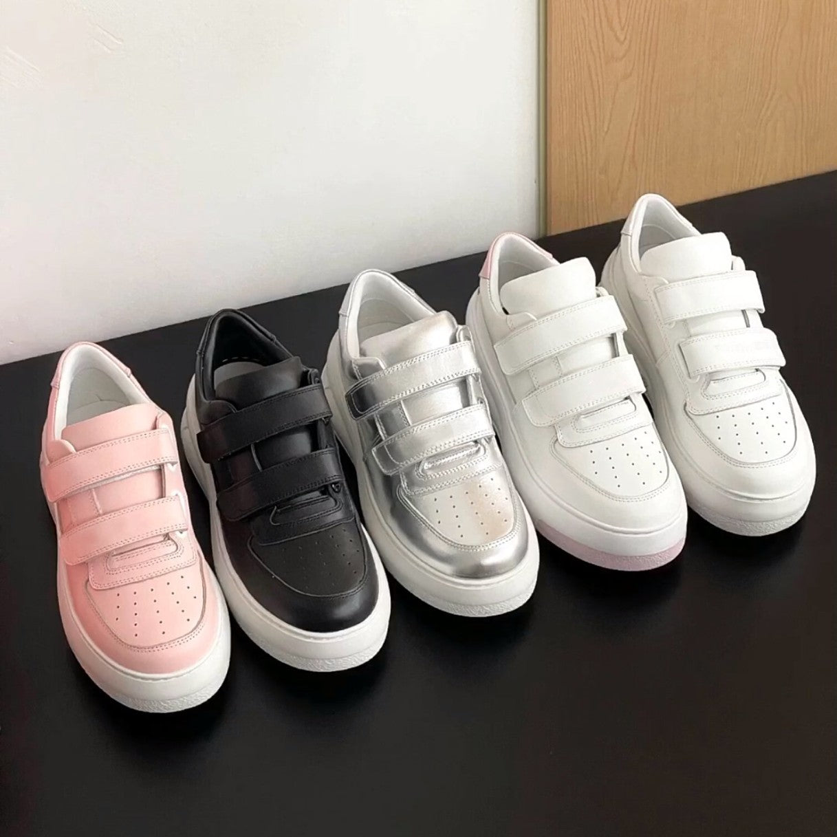 Women's Nana Velcro White Thick Sole Height Increasing Small Sneakers