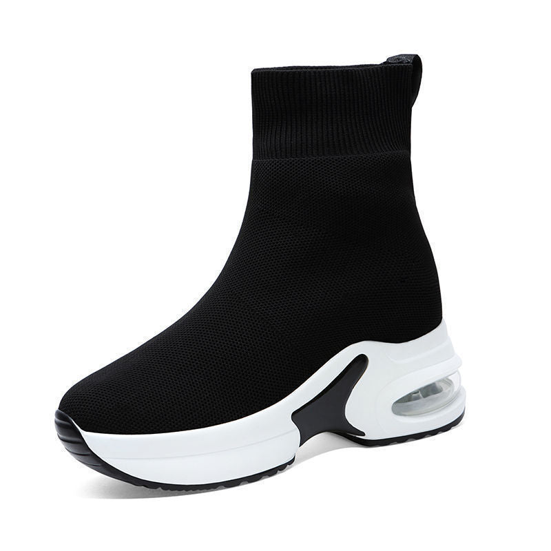 Women's Stretch Sock Single Short Height Increasing Insole Women's Leather Boots