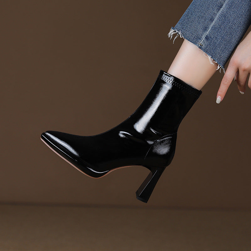 Graceful Solid Color Waterproof Platform Thick Heels
