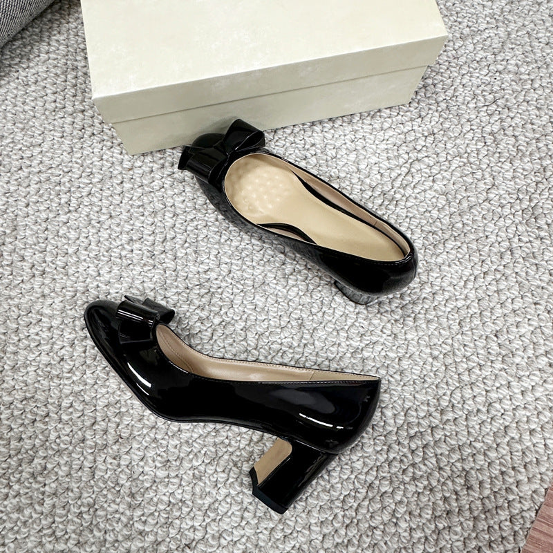 Women's Nude Round High Autumn Temperament Chunky Low-cut Heels
