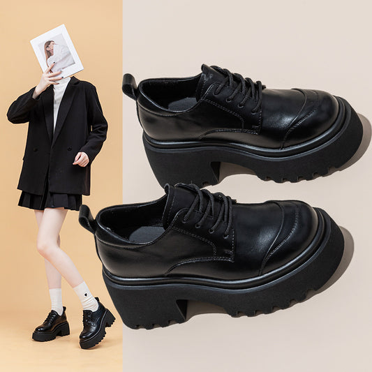 Women's Thick Bottom Chunky Autumn Patent High Leather Shoes