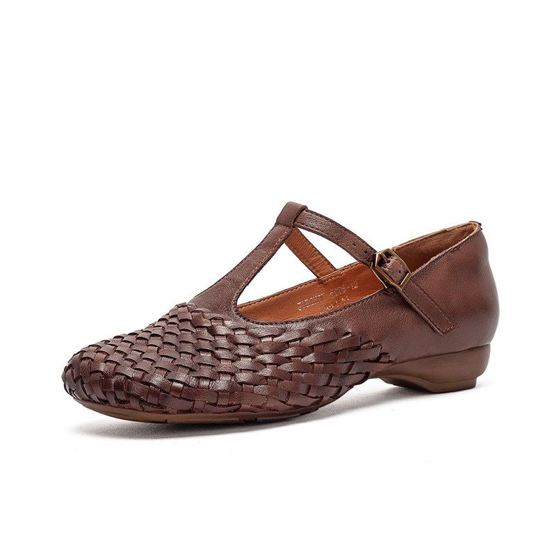 Mouth Woven Mary Jane First Layer Women's Casual Shoes