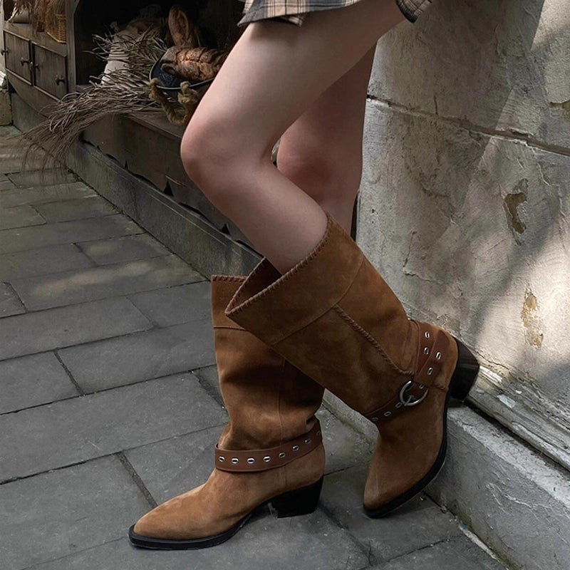 Women's Early Autumn Retro Middle Western Pointed Women's Leather Boots