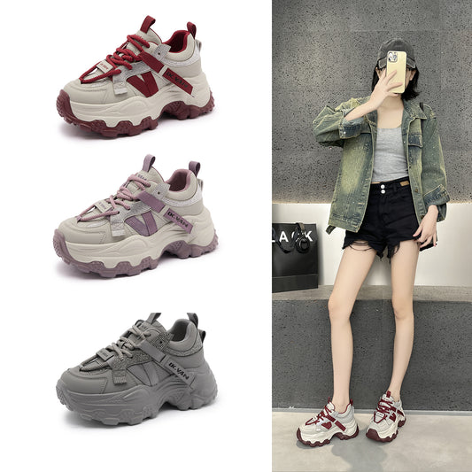 Women's Spring Rhinestone Platform Dad Height Increasing Small Women's Casual Shoes