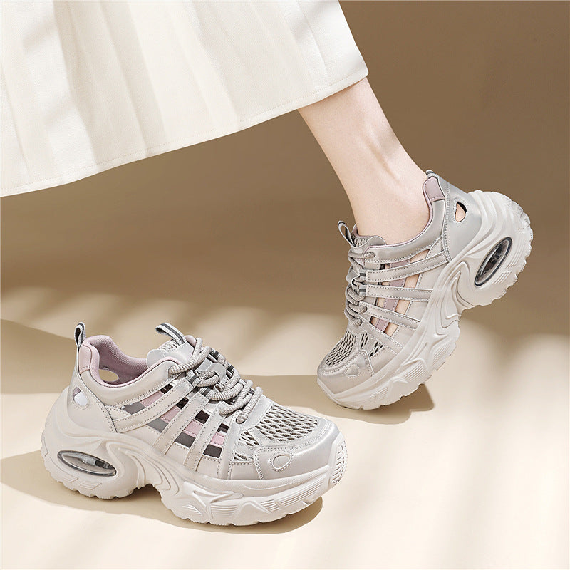 Women's Breathable Hollow Air Cushion Foam Bottom Platform Sports Casual Shoes