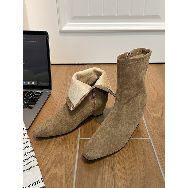 Version Not Tired Feet Small Height Increasing Insole French Skinny Women's Leather Boots