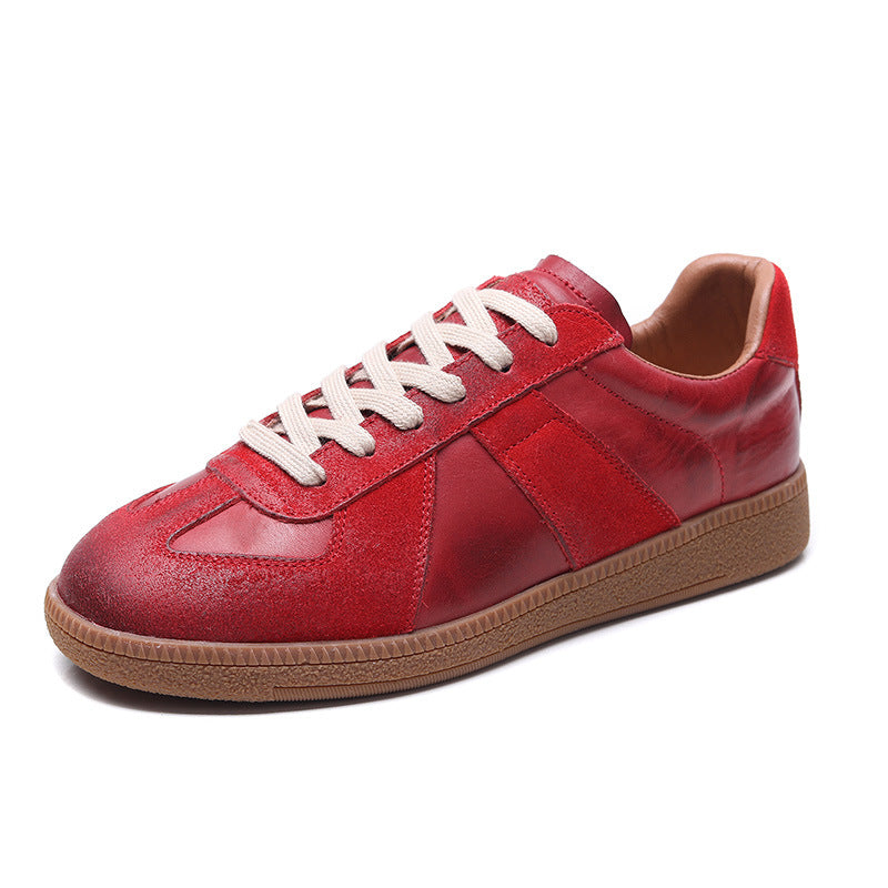 Layer Cowhide Handmade Retro German Training Round Toe Women's Sports Shoes