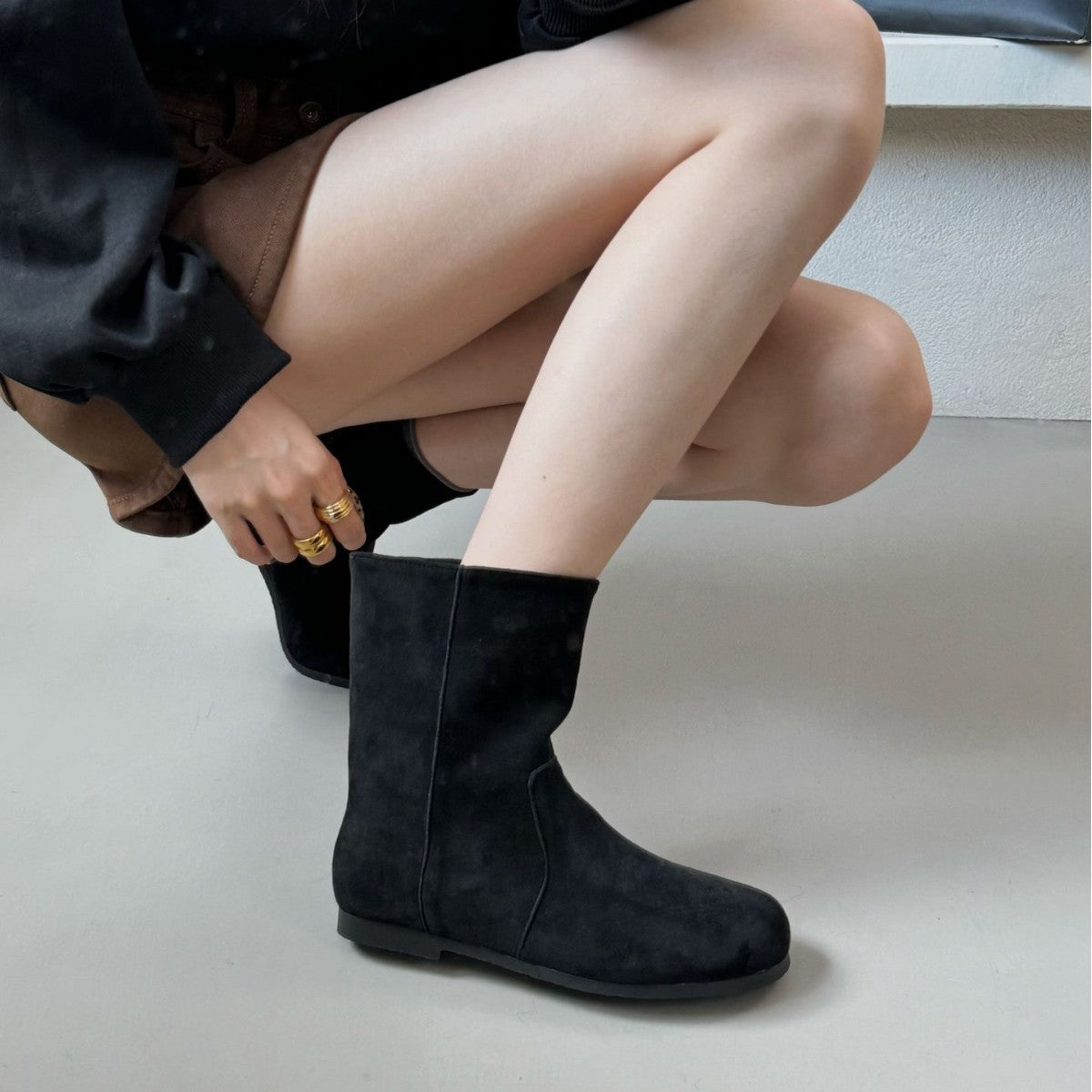 Suede Sleeve Low Thin Short Lazy Style Frosted Soft Women's Leather Boots