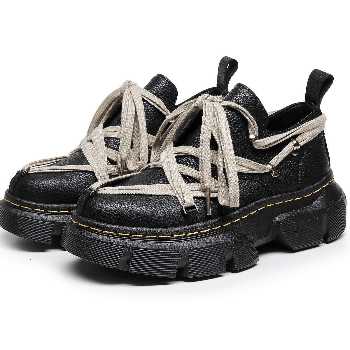Trendy Genuine Black Pentagram Platform Pumps Leather Shoes