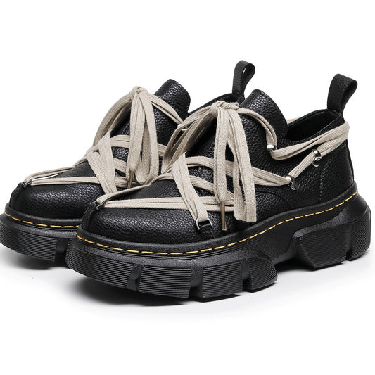 Trendy Genuine Black Pentagram Platform Pumps Leather Shoes