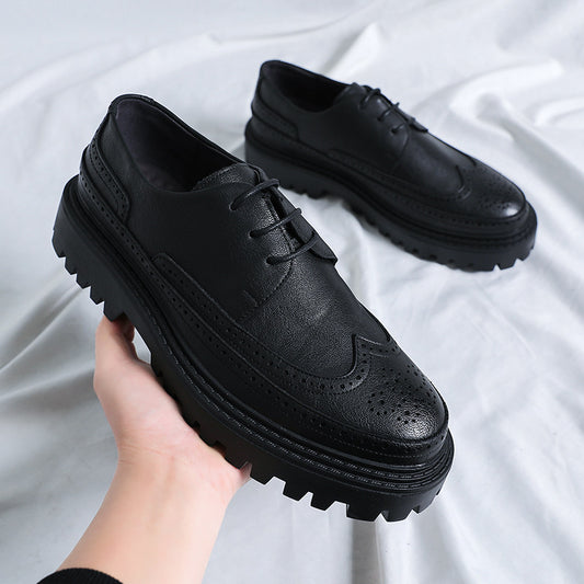 Men's Korean Fashion Green Less British Hair Leather Shoes