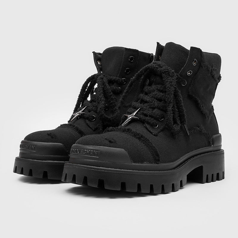 Men's Black Platform Four Stars Derby Commuter Men's Martin Boots