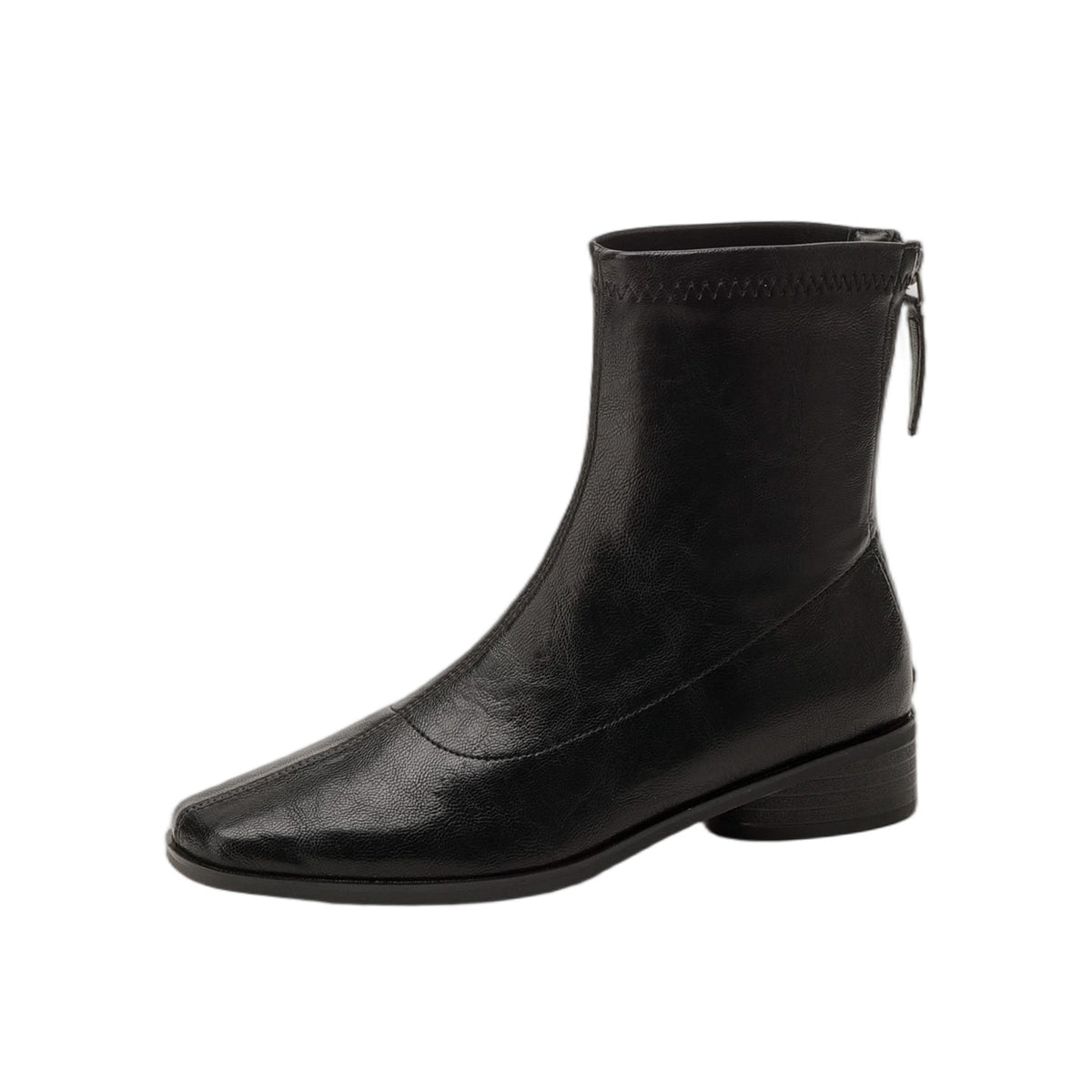 Women's Rear Zipper Martin Chunky Soft Square Head Fashion Stretch Thin Women's Leather Boots