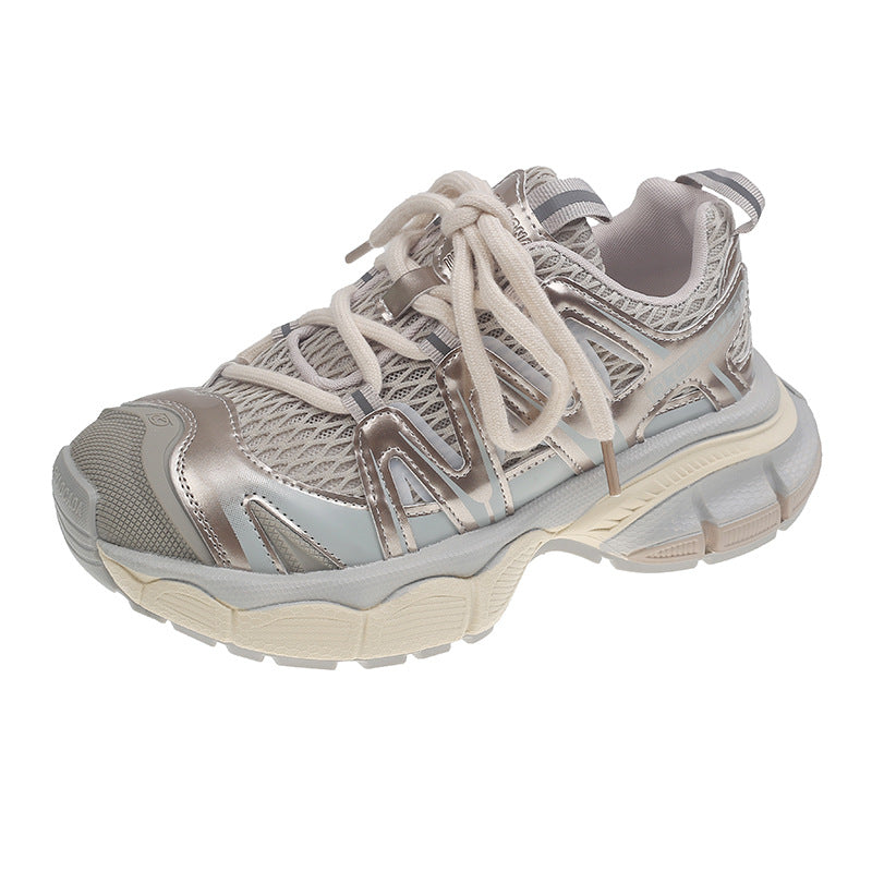 Korean Style Fashionable Splicing Hollow Mesh Surface Early Autumn Women's Sports Shoes