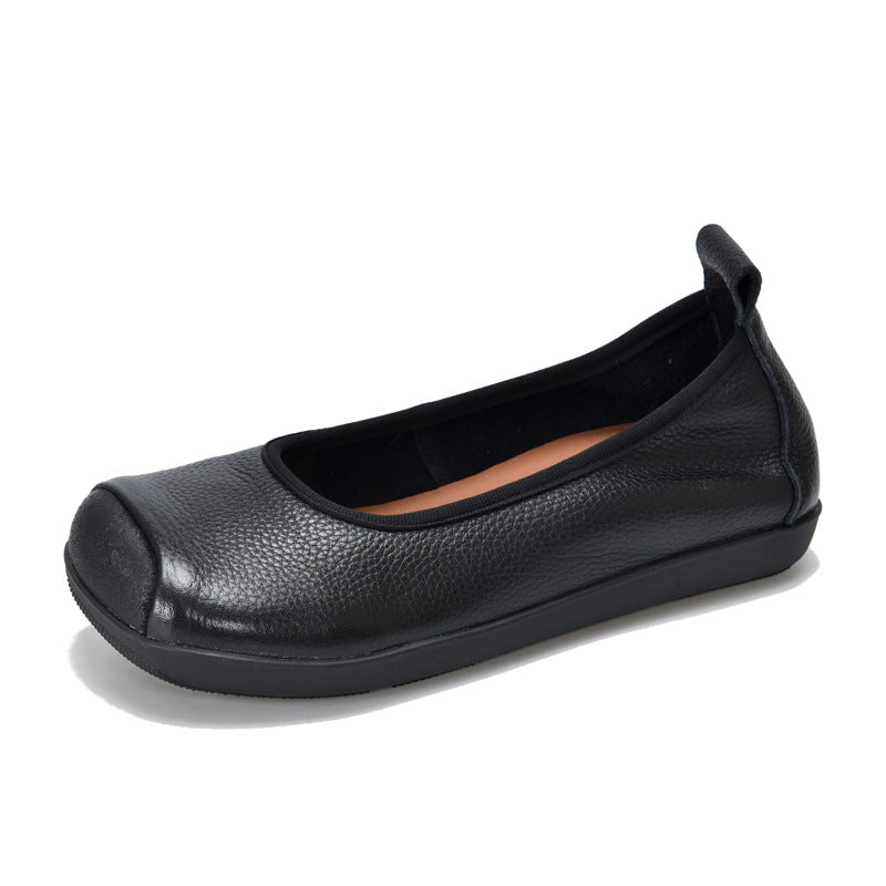 Women's Retro Artistic Square Toe Shallow Mouth Leather Shoes