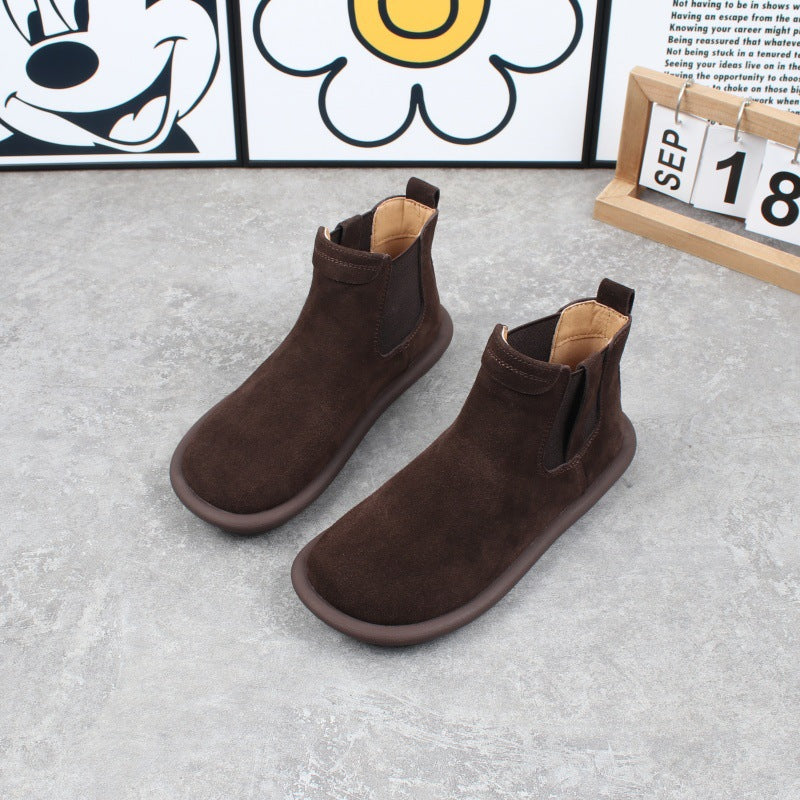 Women's Korean Style Genuine Flat Round Toe Women's Leather Boots