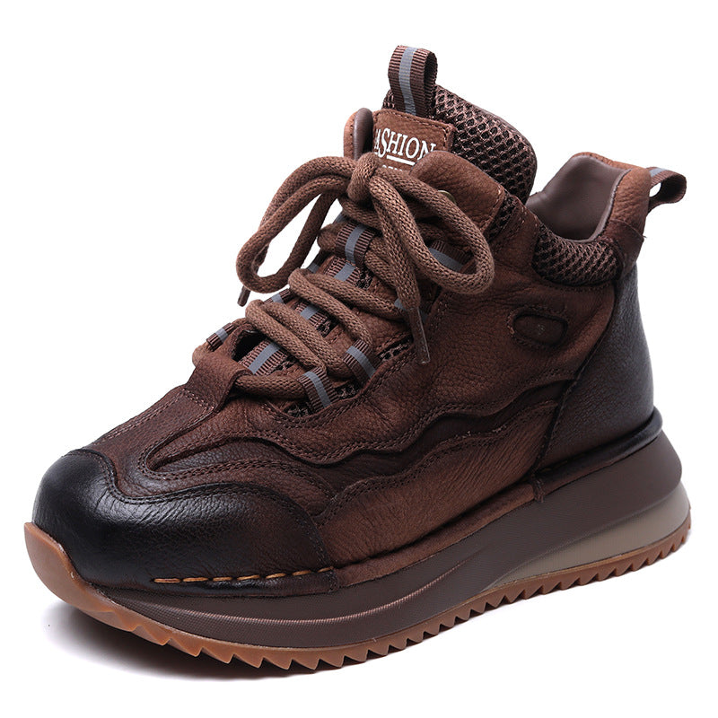 Women's Cowhide Retro Platform Autumn Versatile Color Sports Casual Shoes